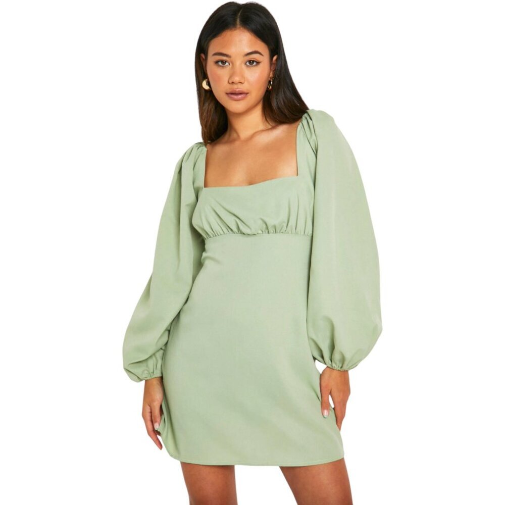 Altar'd State Sage Green Mini Dress with Puff Sleeves